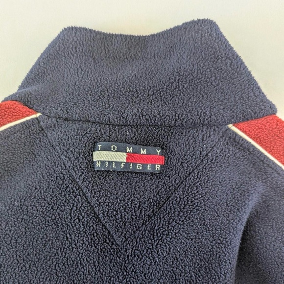 Y2K Tommy Hilfiger Navy Blue Fleece Quarter Zip Sweatshirt - Picture 4 of 5